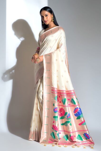 Exclusive Off White Paithani Silk Saree Buy Online