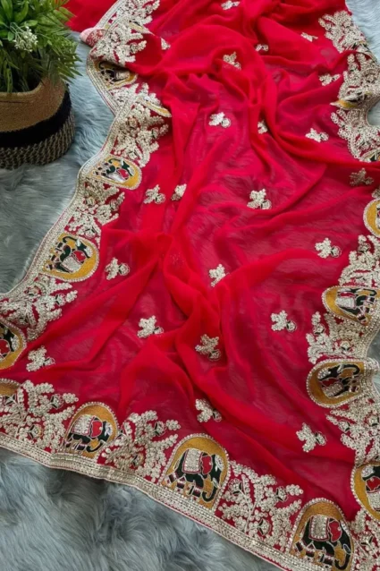 Latest Karwa Chauth Look In Red Saree