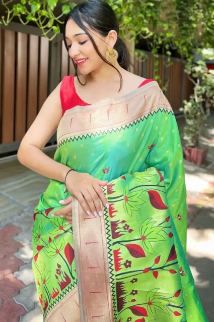 Parrot Green Paithani Saree With Price