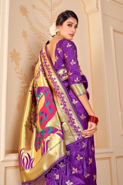 Purple Peshwai Paithani Saree With Peacock Pallu