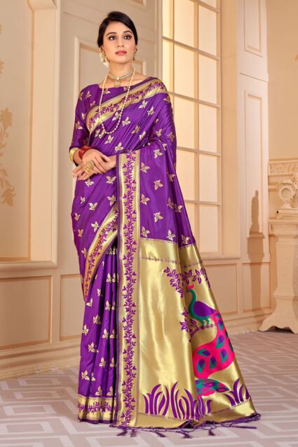 Purple Peshwai Paithani Saree With Peacock Pallu