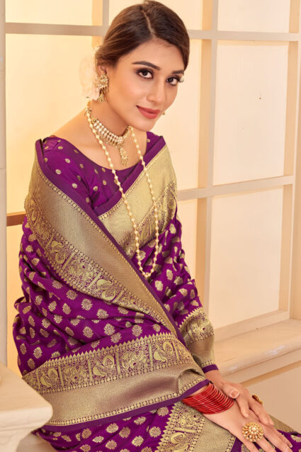 Purple Pure Silk Peshwai Paithani Saree For Wedding 2024