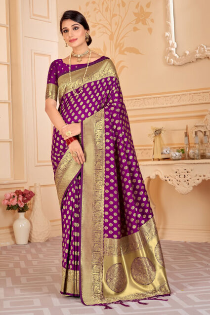 Purple Pure Silk Peshwai Paithani Saree For Wedding 2024