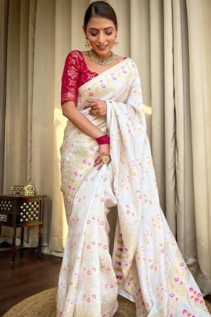 White Karwa Chauth Saree For Women