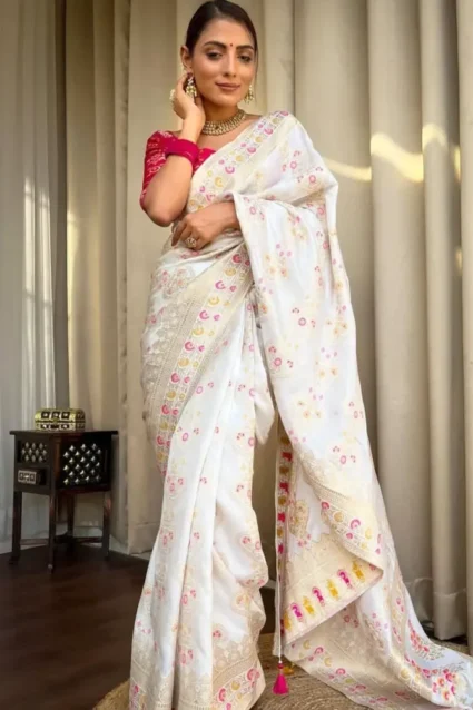 White Karwa Chauth Saree For Women