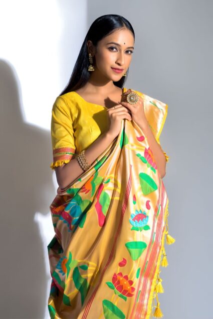 Yellow Paithani Saree For Haldi Function