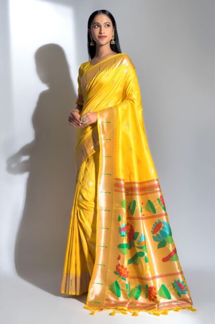 Yellow Paithani Saree For Haldi Function
