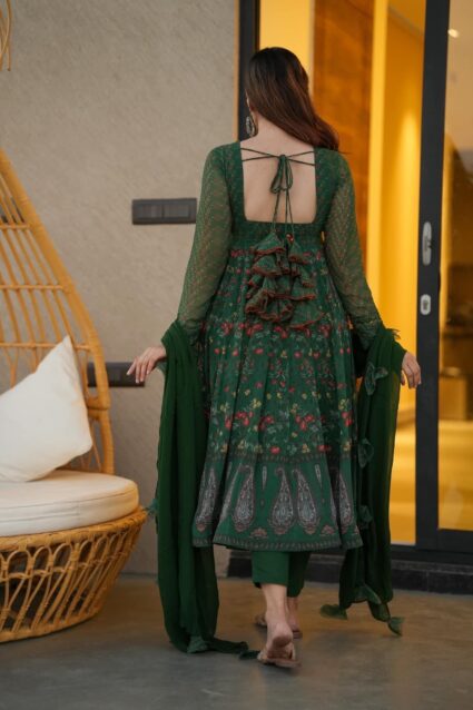 Pretty Green Georgette Embroidery And Shimmering Sequins Suit Set