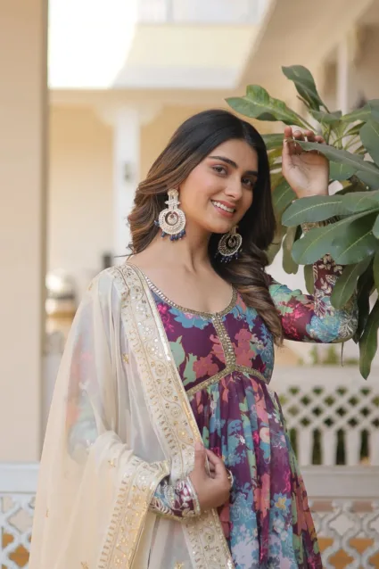 Premium Designer Readymade Alia Cut Violet Gown For Women