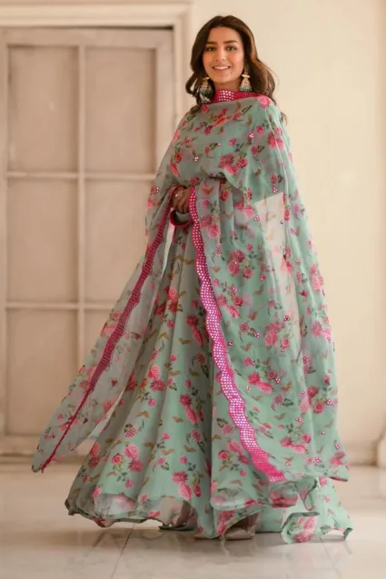 Designer Ritu Kumar Inspired Gown Dress With Dupatta In Pure Cotton Fabric