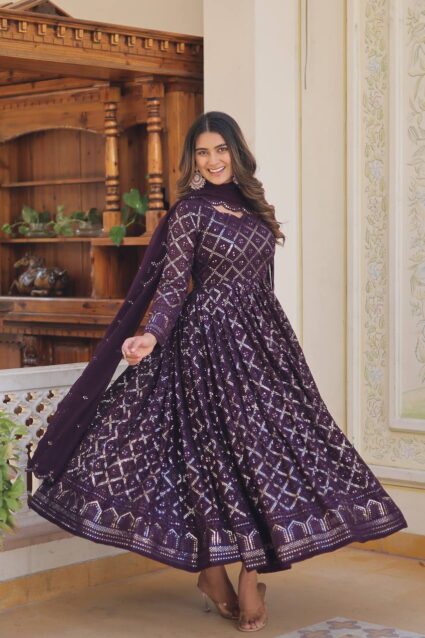 Forever Indian Squence Rani Anarkali Dress For Celebrations