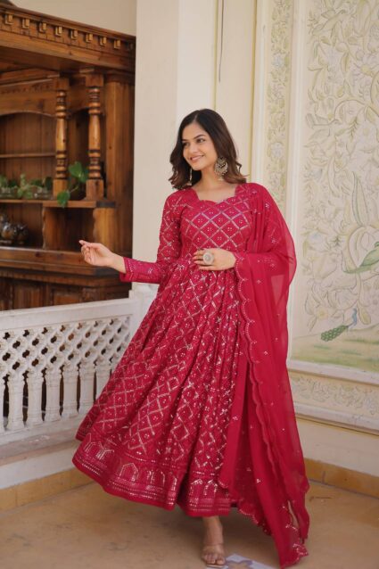 Forever Indian Squence Rani Anarkali Dress For Celebrations