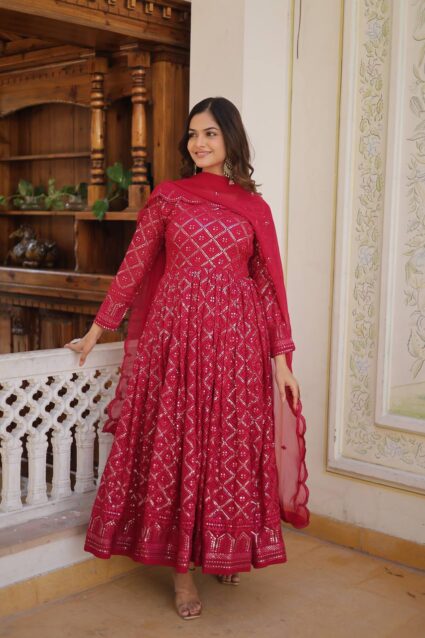 Forever Indian Squence Rani Anarkali Dress For Celebrations