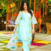Image of Crystal blue kurta jacket set Blue Kurta Set displayed with matching accessories and styling for ethnic wear collection.