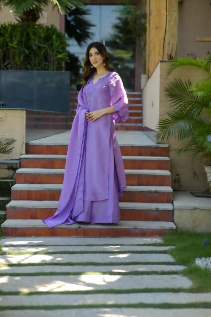 Lavender Lustre Cosmos Suit Set Elegant Lavender Ensemble with Cosmos Fabric