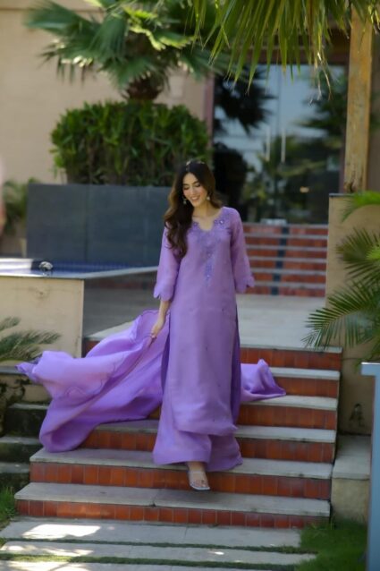 Lavender Lustre Cosmos Suit Set Elegant Lavender Ensemble with Cosmos Fabric
