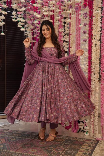 Joy Purple Muslin Suit Set Deep Purple Muslin Kurta with Straight Pants and Dupatta