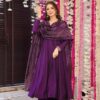 Image of Dreamy purple Muslin suit set Purple Suit Set displayed with matching accessories and styling for ethnic wear collection.