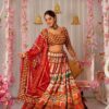 Image of Lakshmi Silk Lehenga Set Regal Olive and Dusty Pink Pure Silk Ensemble displayed with matching accessories and styling for ethnic wear collection.