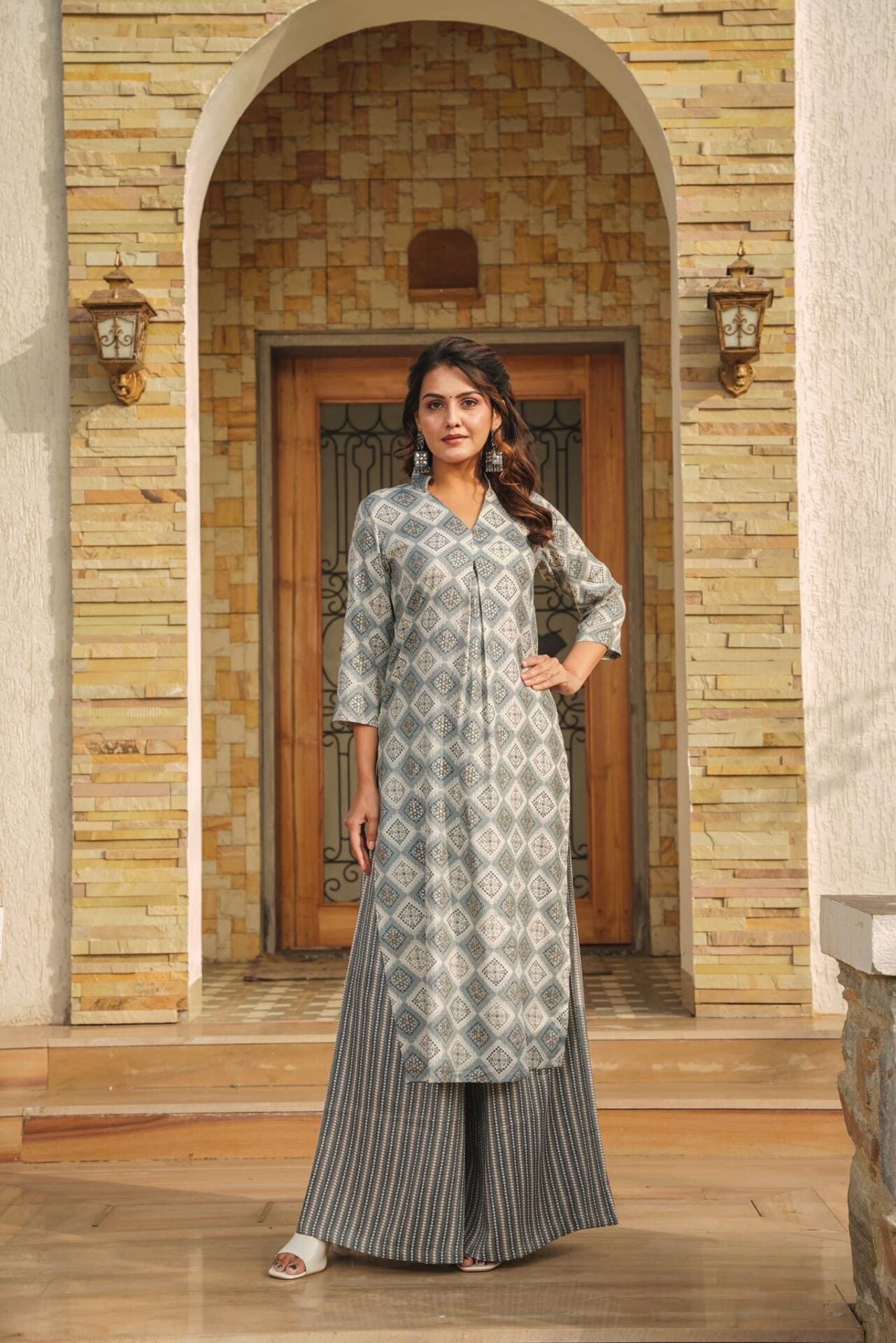HARBOR GREY KURTA-PALAZZO SET Kurta Set HARBOR GREY KURTA-PALAZZO SET Kurta Set