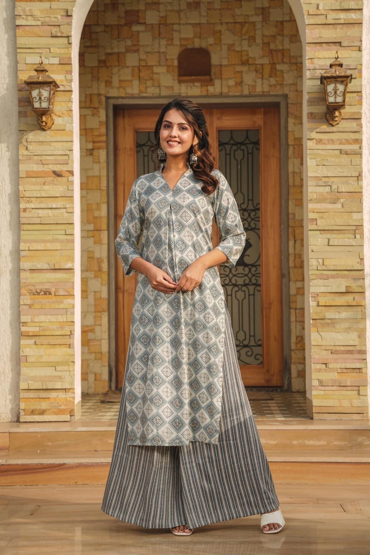 HARBOR GREY KURTA-PALAZZO SET Kurta Set HARBOR GREY KURTA-PALAZZO SET Kurta Set