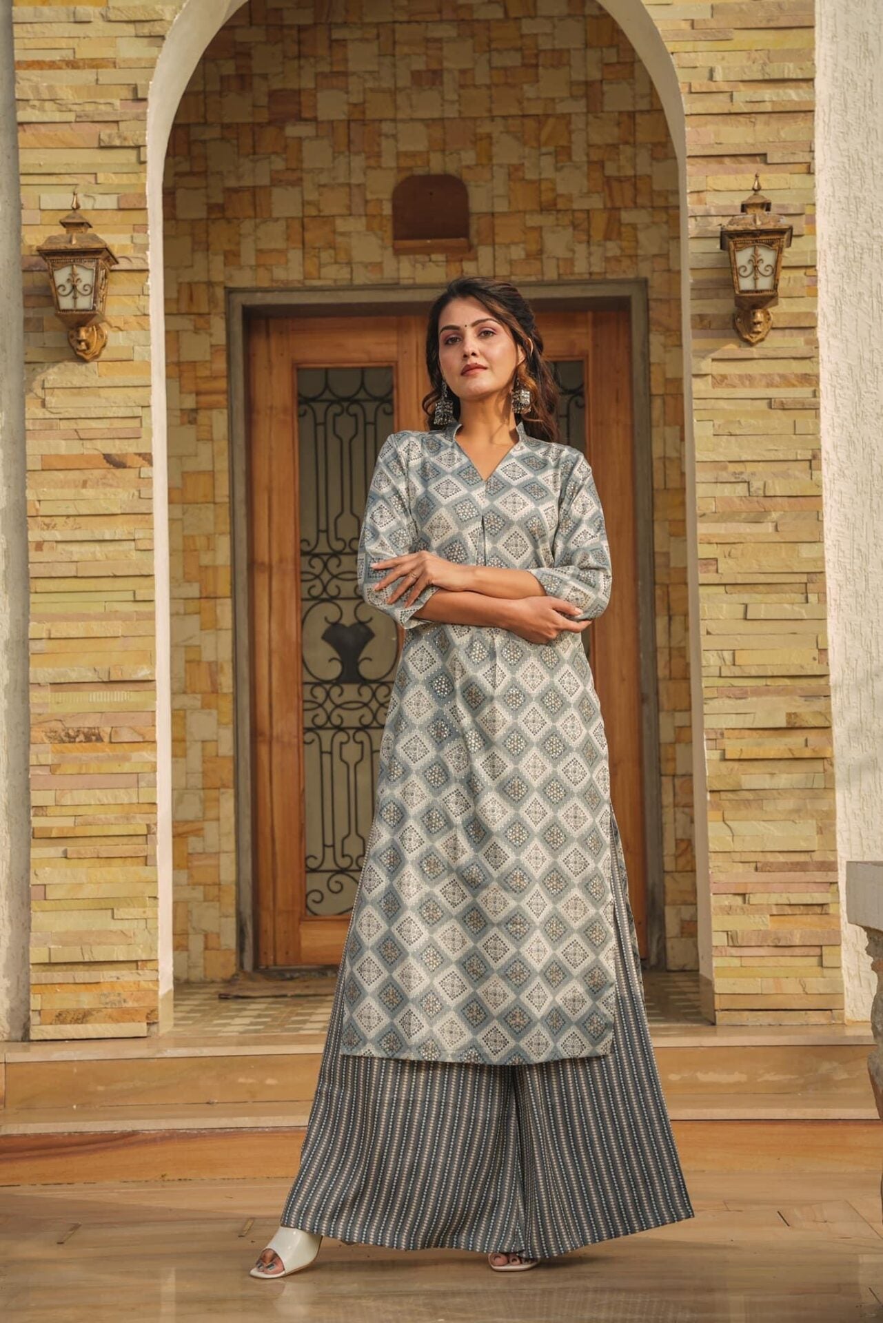 HARBOR GREY KURTA-PALAZZO SET Kurta Set HARBOR GREY KURTA-PALAZZO SET Kurta Set