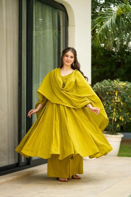 Kairavi Mustard Suit Set Earthy Mustard Embroidered Kurta with Sharara and Dupatta