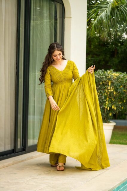 Kairavi Mustard Suit Set Earthy Mustard Embroidered Kurta with Sharara and Dupatta