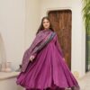 Image of Kashni Purple Muslin Suit Set Elegant Purple Muslin Ensemble with Handcrafted Details displayed with matching accessories and styling for ethnic wear collection.