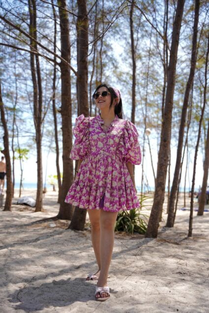Lavender Lily Dress Flared Midi Kurti with Subtle Embroidery in Lavender