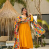 Image of Dusk yellow cosmos suit set Yellow Suit Set displayed with matching accessories and styling for ethnic wear collection.