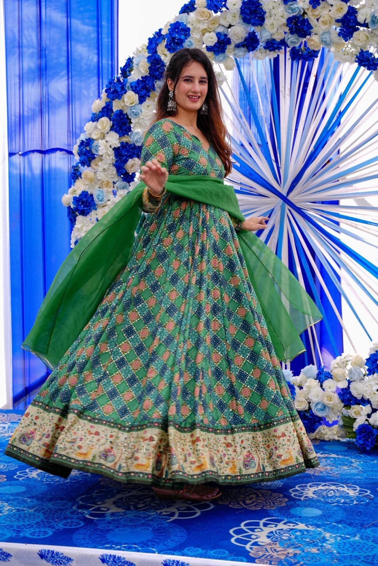 Clora green embroidered heavy maxi set Green Kurta Set Clora green embroidered heavy maxi set Green Kurta Set