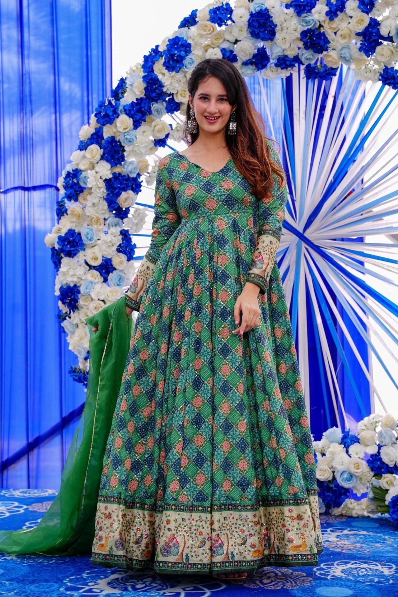 Clora green embroidered heavy maxi set Green Kurta Set Clora green embroidered heavy maxi set Green Kurta Set