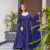 Image of Khushi Blue Cotton Suit Set Elegant Blue Dyed Cotton Blend Kurta with Matching Pants displayed with matching accessories and styling for ethnic wear collection.