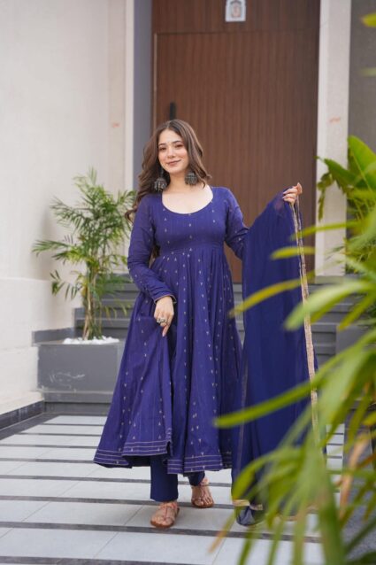 Khushi Blue Cotton Suit Set Elegant Blue Dyed Cotton Blend Kurta with Matching Pants