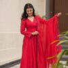 Image of Inferno red angrakha suit set Red Suit Set displayed with matching accessories and styling for ethnic wear collection.