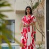 Image of Endless red rose cotton maxi Red Cotton Kurta Set displayed with matching accessories and styling for ethnic wear collection.