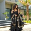 Image of Embellished black chanderi suit set Black Chanderi Suit Set displayed with matching accessories and styling for ethnic wear collection.