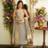 Image of Harper grey chanderi set Chanderi Kurta Set displayed with matching accessories and styling for ethnic wear collection.
