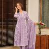 Image of Lavender Bliss Cotton Suit Set Comfortable Cotton Kurta with Palazzo and Dupatta displayed with matching accessories and styling for ethnic wear collection.