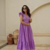 Image of Kai Cotton Schiffli Dress White Tiered Schiffli Cotton Dress with Puff Sleeves displayed with matching accessories and styling for ethnic wear collection.