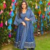 Image of Jignasa Blue Chanderi Suit Set Teal Blue Embroidered Chanderi Kurta with Pants and Dupatta displayed with matching accessories and styling for ethnic wear collection.