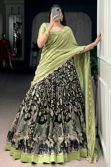 Black Kalamkari Silk Festive Lehenga | Ethnic Race