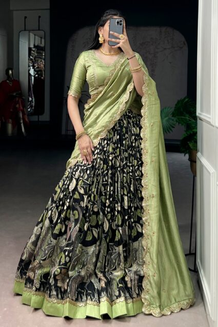 Black Kalamkari Silk Festive Lehenga | Ethnic Race