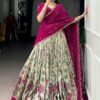 Back of Cream Kalamkari Printed Silk Half Saree Lehenga.jpg