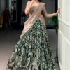 Green Kalamkari Printed Silk Half Saree Lehenga | Ethnic Race - View 2