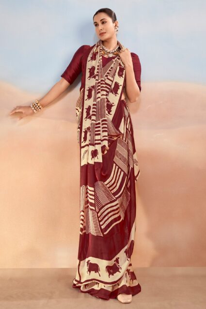 Maroon Satin Saree With Blouse - Perfect Festive Wear