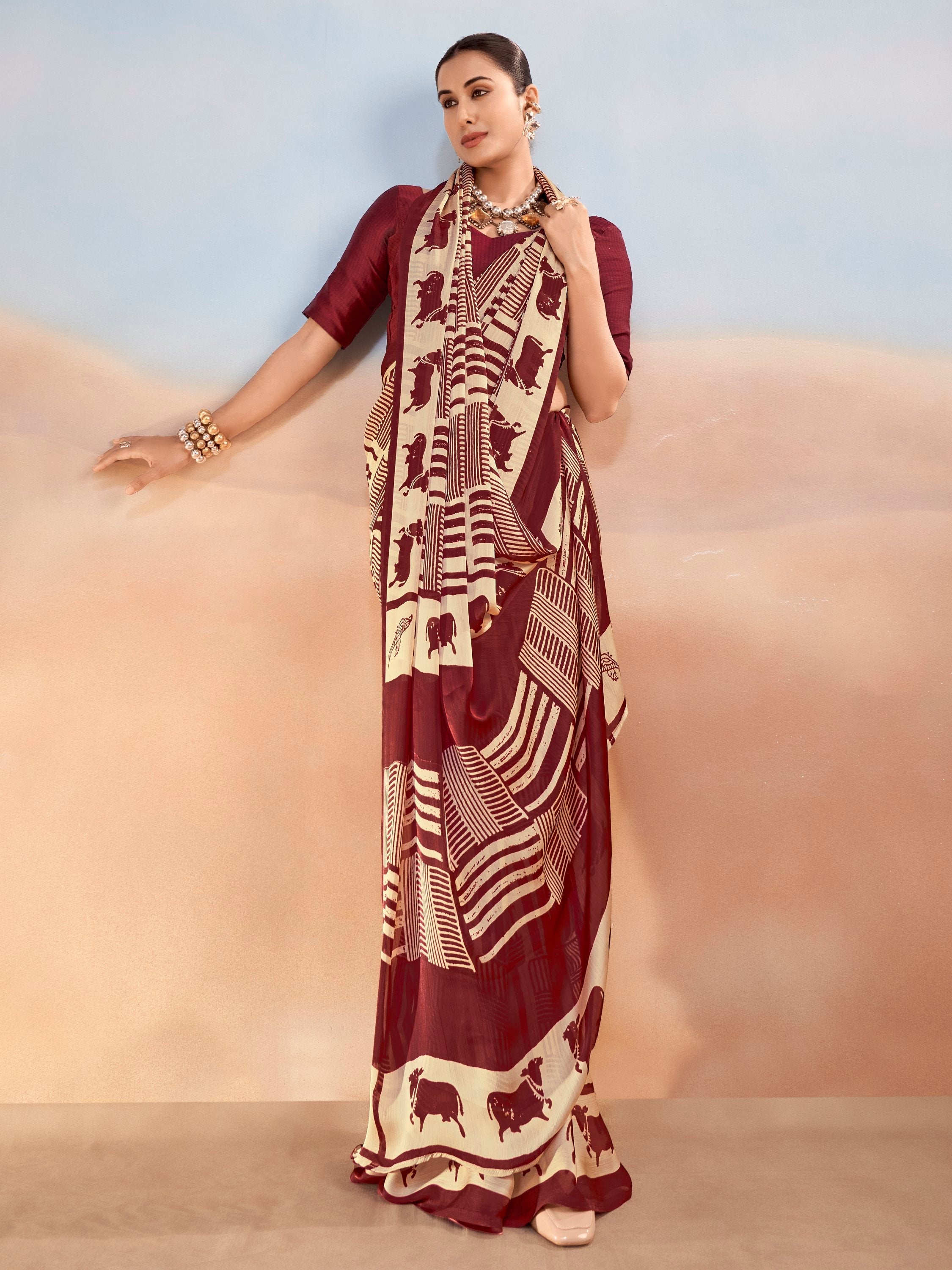 Maroon Satin Saree With Blouse - Perfect Festive Wear Maroon Satin Saree With Blouse - Perfect Festive Wear
