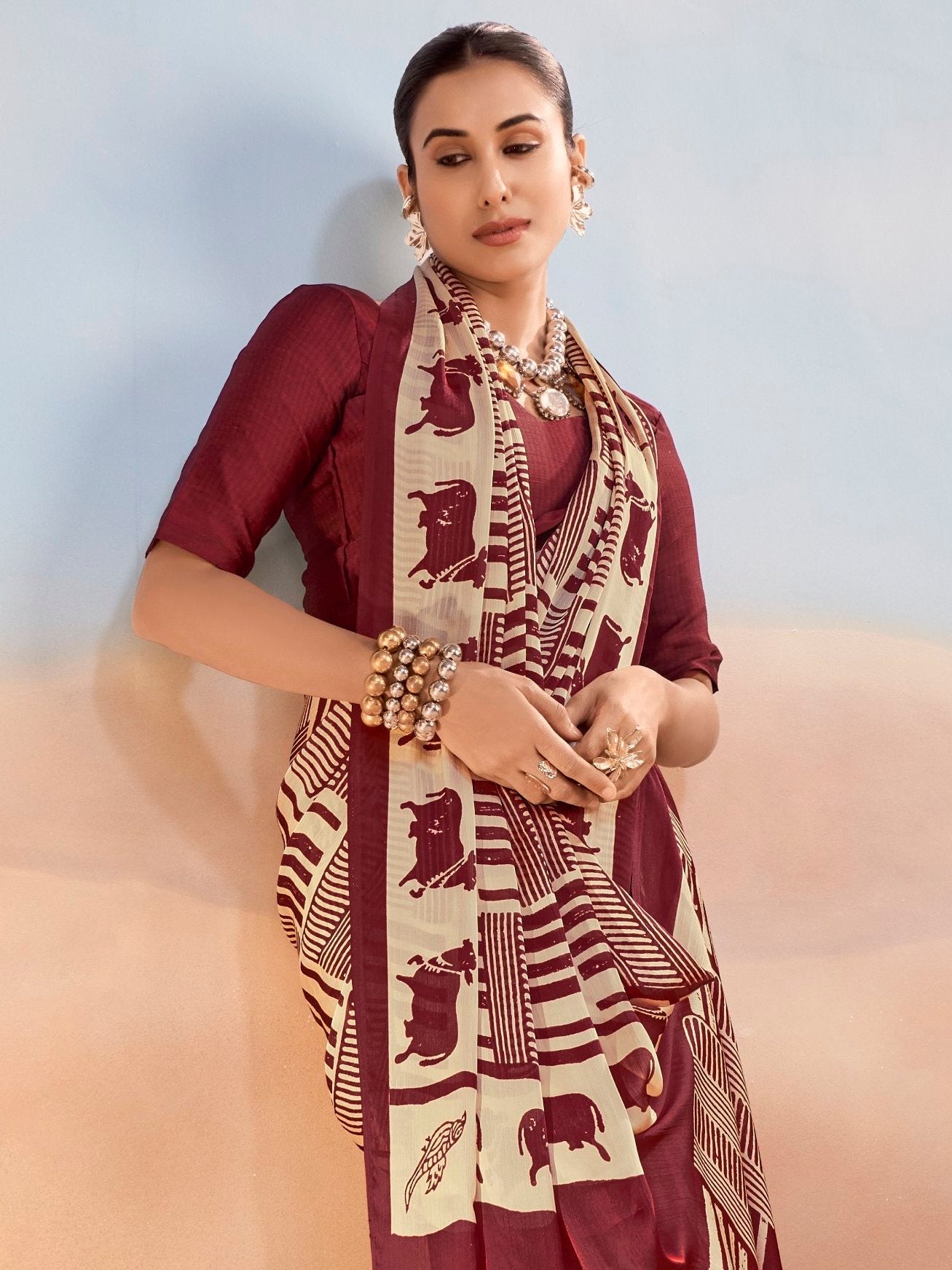 Maroon Satin Saree With Blouse - Perfect Festive Wear Maroon Satin Saree With Blouse - Perfect Festive Wear