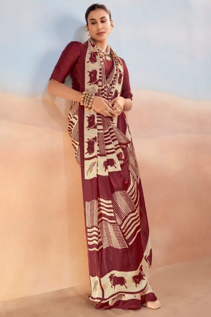 Maroon Satin Saree With Blouse - Perfect Festive Wear